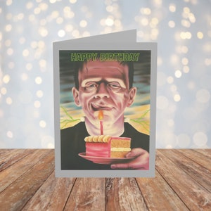Frankenstein Geburtstagskarte, Horror Lover, Goth, Gothic, Alt, Rockabilly, Ästhetik, Klassik Monster, Grußkarte, Blanko, Nostalgie