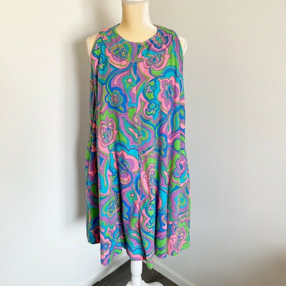 Vintage 60's Mod Terrycloth Paisley Dress Beach Po