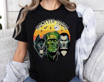 Horror Classic Monsters T-Shirt, Frankenstein Shirt, Dracula Shirt, Wolfman Shirt, Horror Fan T-Shirt, Goth T-Shirt, Vintage Style T-Shirt