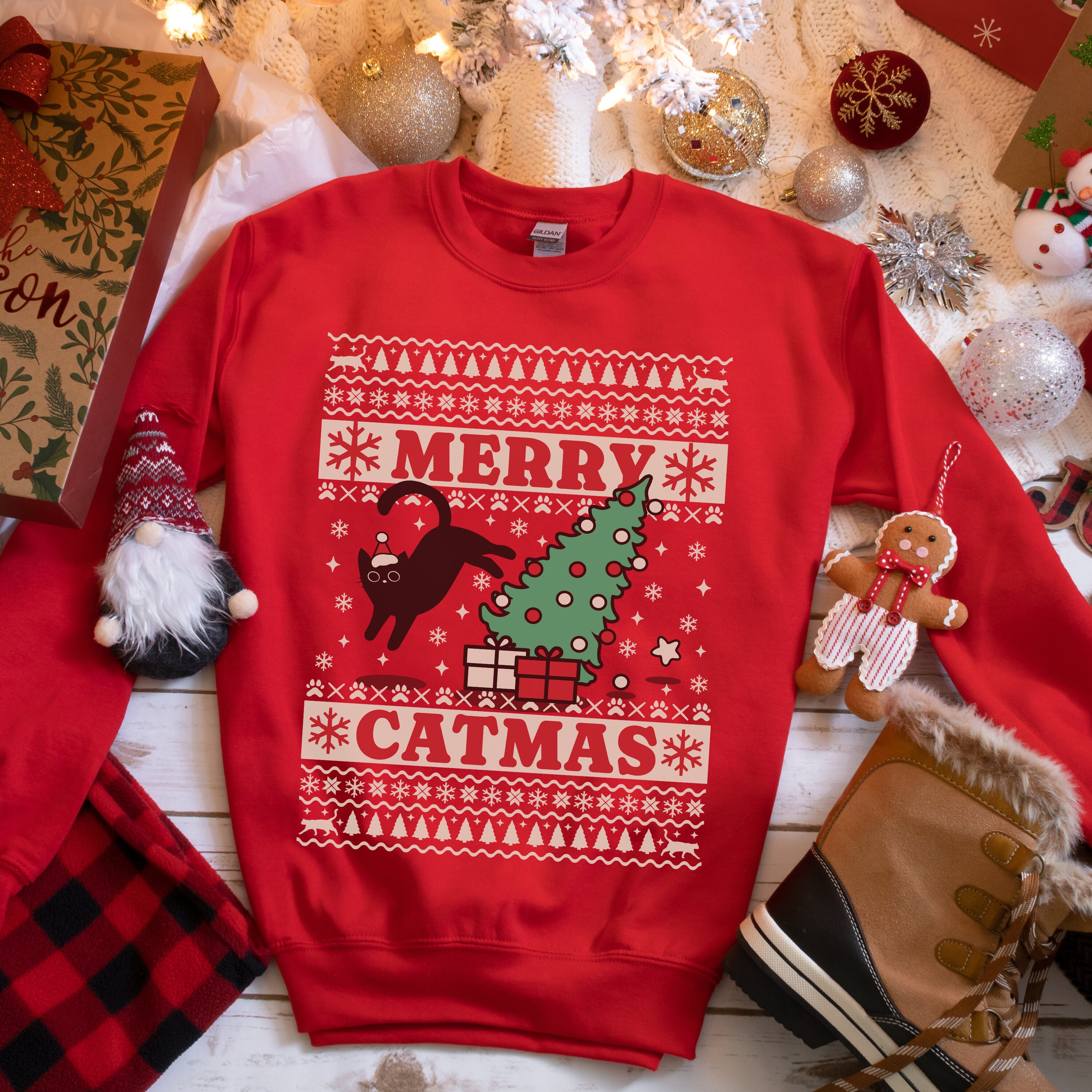 Pull De Noël Femme Ugly Rigolo Hiver - M - Rouge/Noir - Blanc