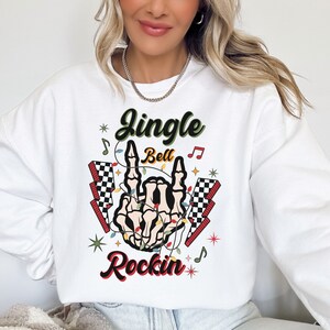 Jingle Bell Rockin Weihnachten Sweatshirt, Weihnachtsskelett, Retro Weihnachten, Urlaub Sweatshirt, Weihnachtslied-Shirt, Frauen Sweatshirt