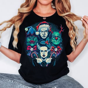 Classic Monsters Christmas Shirt, Dracula, Frankenstein, Bride of Frankenstein, Goth Christmas, Horror Christmas, Alt Christmas, Xmas Shirt