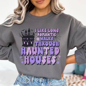 Cute Haunted House Sweatshirt, Halloween Sweater, Spooky Cute, Pastel Goth, Gothic Style, Alt, Retro, Purple, Unisex, Halloween Crewneck