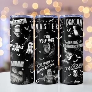 Classic Movie Monsters Tumbler, Frankenstein, Dracula, Wolfman, The Mummy, Universal Monsters, Classic Horror, Goth, Rockabilly, Alt