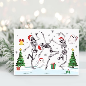Griezelig schattig skelet kerstkaarten, set van 10+, kerstkaarten, wenskaarten, blanco kaarten, vrolijk kerstfeest, alternatieve kerstkaarten