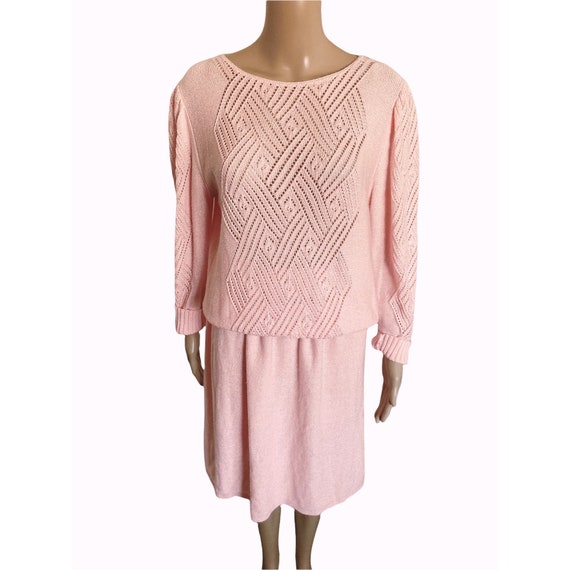 FinniePink Vintage 80s Sweater Skirt Set Pink Medium Retro