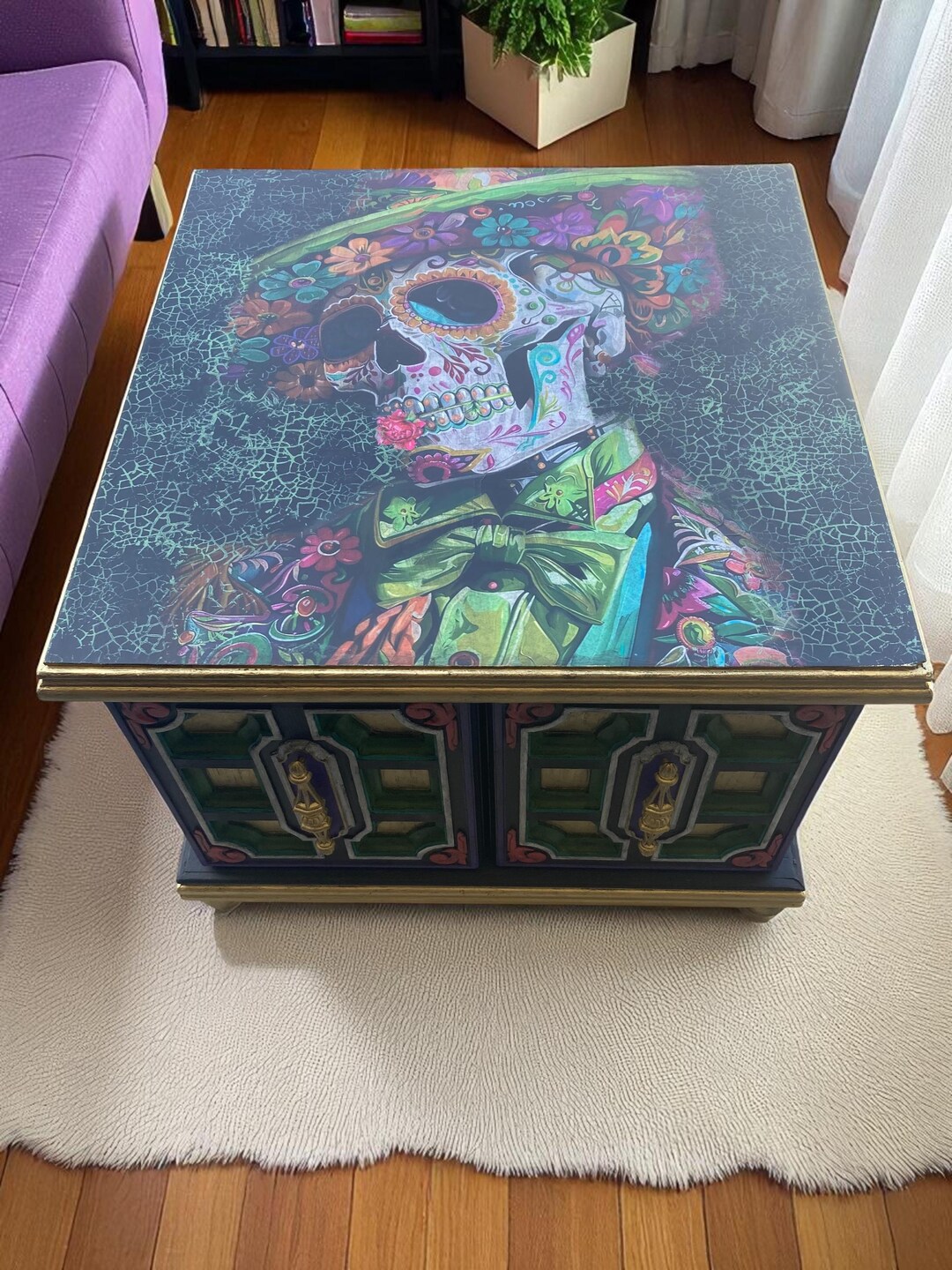 Maximalist Square Coffee Table, Skull, Day of the Dead, Vintage ...