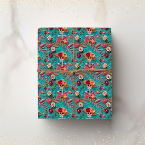 Papel de embrulho 3D Dia dos Mortos, embrulho de Natal, embalagem de presente, aniversário, Halloween, papel decorativo, gótico, floral, caveira de açúcar