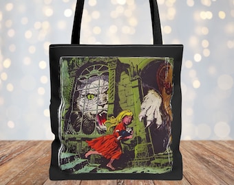 Vintage Horror Comic Tote Bag, Evil Cat, Gothic Style, Alt, Whimsical, Horror Purse, Bookbag, Shopping Bag, Spooky, Horror Lover, Gift Idea