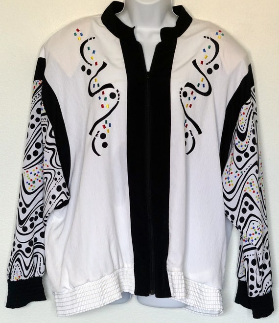 Vintage 80's Black White Bomber Windbreaker Jacket