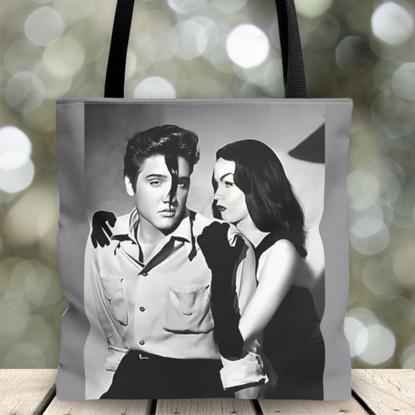 Iconic Vampia and Elvis Tote Bag, Horror Lover, Goth, Gothic Style, Alt, Rockabilly, Aesthetic, Purse, Dark Glamour, 1950s, Gift Idea