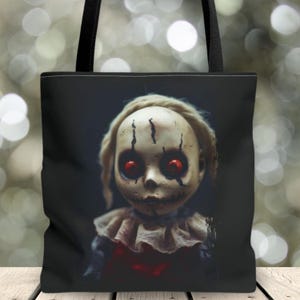 Creepy Doll Tote Bag, Horror Lover, Goth, Gothic Style, Alt, Halloween, Spooky, Haunted Doll, Eerie, Shopping Tote, Purse, Trick or Treat