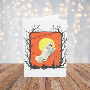 Tarjetas de Halloween con fantasmas espeluznantes y adorables, tarjetas de felicitación, tarjetas en blanco, juegos de tarjetas, estilo vintage, retro, Halloween clásico, nostálgico, vieja escuela