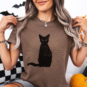 Vintage Style Black Cat Tee, Comfort Colors, Goth, Gothic Style, Alt Shirt, Witchy Vibes, Spooky Cute, Retro, Halloween, Unisex T-Shirt