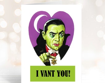 Retro Style Dracula Valentines Day Card, Vampire, Gothic Valentines, Alt, Classic Monster, Horror Valentines, Blank Card, Greeting Card