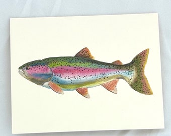 Rainbow Trout Greeting Card, Blank Card with Rainbow Fish Art, Colorful Fishing Card,Multi Color Fish Notecard,Hand Drawn Fishing Stationary