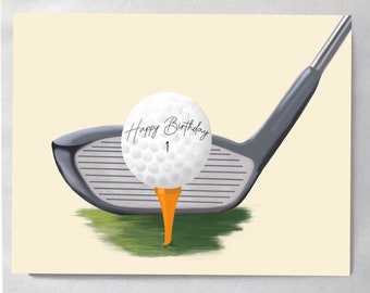 Golf Birthday Card, Happy Birthday Golf Card, Tee Shot Greeting Card, Birthday Card for Golfer, Hand Drawn Golf Art, Blank Inside, Golf Tee