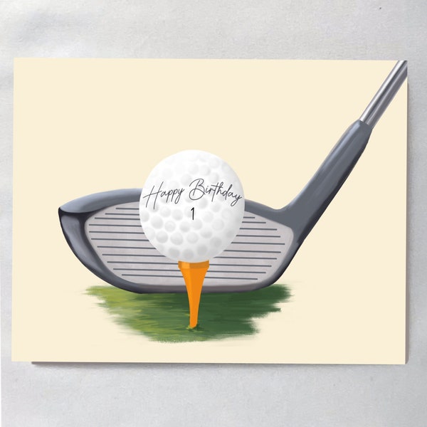 Golf Birthday Card, Happy Birthday Golf Card, Tee Shot Greeting Card, Birthday Card for Golfer, Hand Drawn Golf Art, Blank Inside, Golf Tee