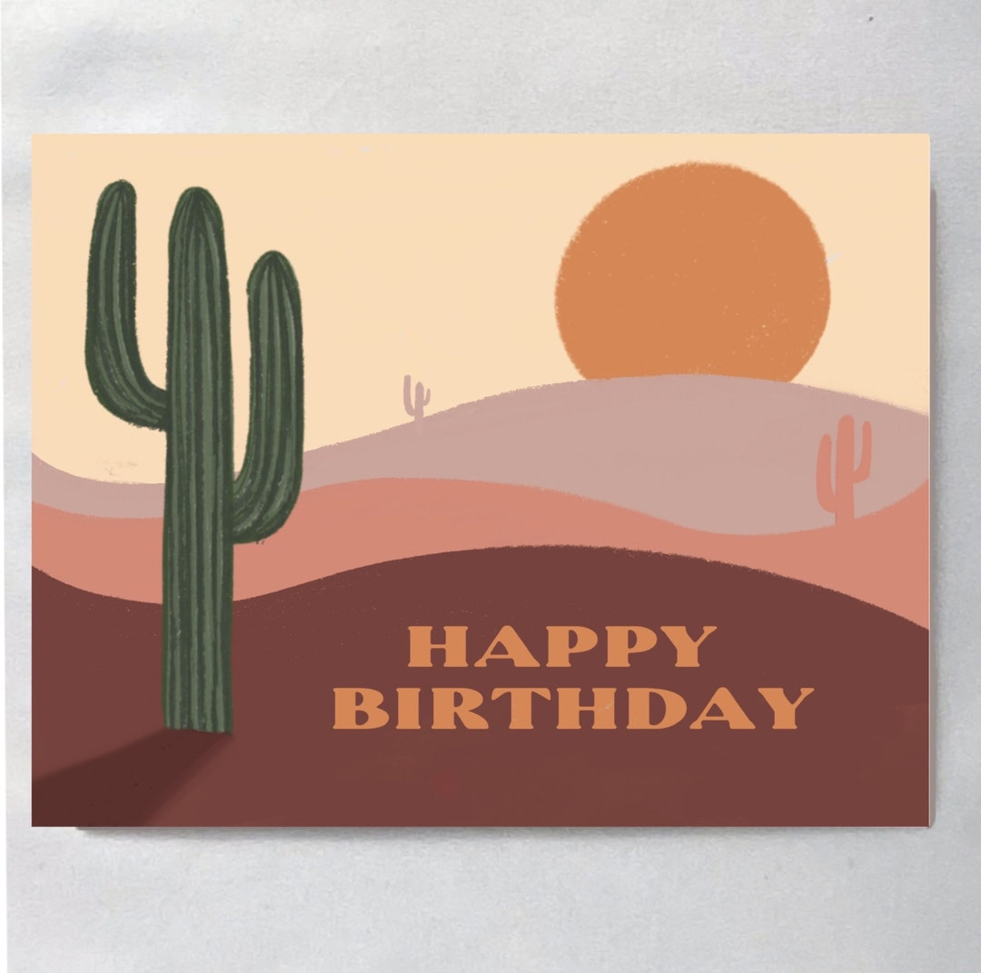 Desert Birthday Card Western Card Desert Cactus Sunset Note - Etsy