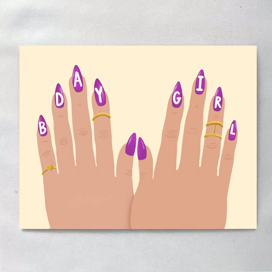 Birthday Nails Card, Happy Birthday Fingernails, Manicure Birthday Card