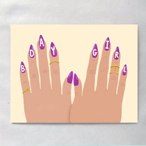 Birthday Nails Card, Happy Birthday Fingernails, Manicure Birthday Card, Hot Pink Fingernails Blank Card, Nail Art Birthday, Pink Nails Art 画像 1