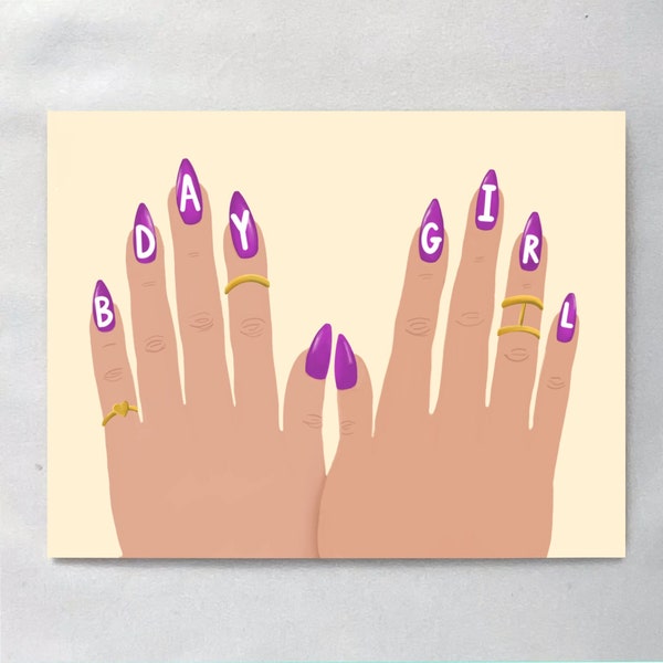 Birthday Nails Card, Happy Birthday Fingernails, Manicure Birthday Card, Hot Pink Fingernails Blank Card, Nail Art Birthday, Pink Nails Art