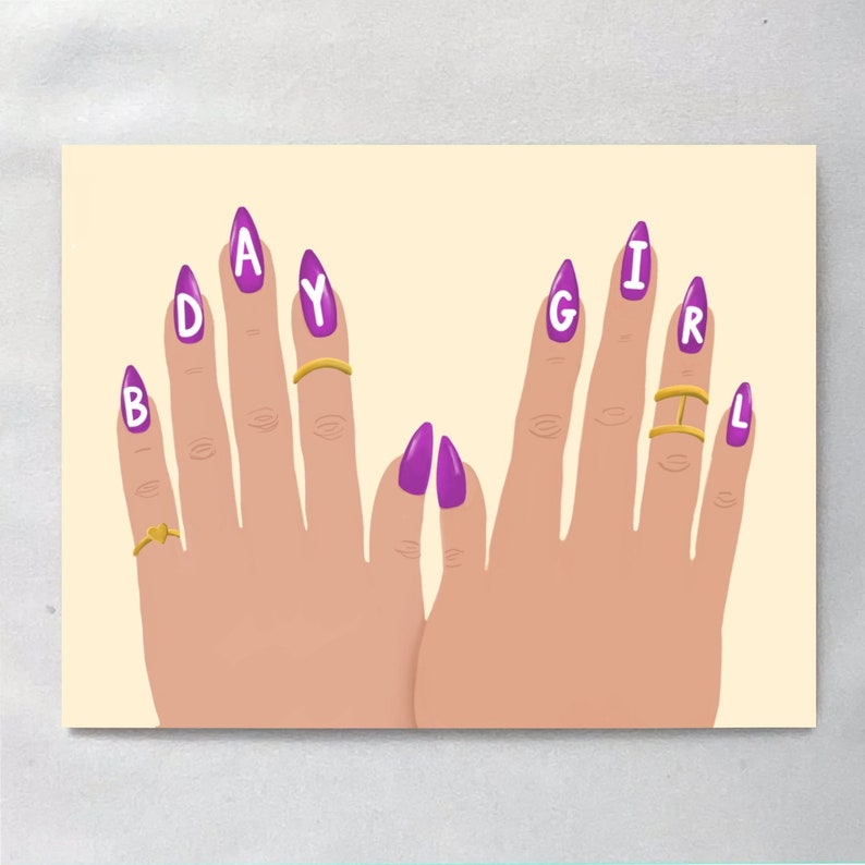 Birthday Nails Card, Happy Birthday Fingernails, Manicure Birthday Card, Hot Pink Fingernails Blank Card, Nail Art Birthday, Pink Nails Art image 1