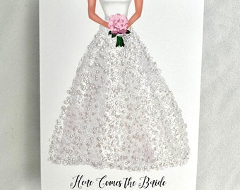 Hand-Painted Wedding Dress Card, Bridal Shower Gift