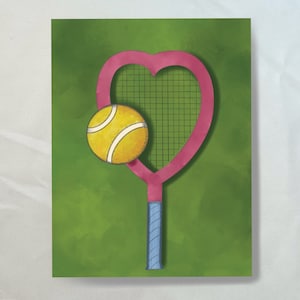 Tennis Card, Heart tennis, Tennis Racquet, Tennis Lover Card, Card for Tennis Lovers, Tennis Love Art, Love all, tennis, pink racquet