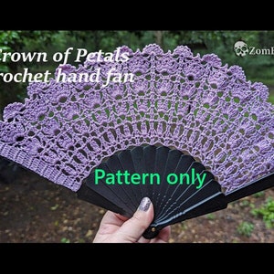 Éventail au crochet Couronne de pétales - Éventail au crochet - Modèle PDF - Éventail - Éventail dentelle au crochet - Modèle d&#39;éventail au crochet