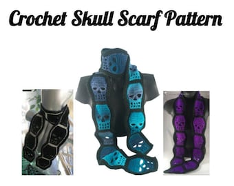 Crochet Skull Scarf Pattern - PDF Pattern - Skull scarf - crochet skulls - skull scarf pattern