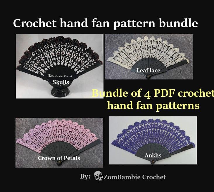 Bundle of 4 crochet hand fan patterns - 4 different designs - crochet fan patterns - wedding crochet - goth crochet - crochet accessories