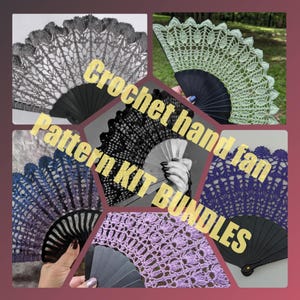 Crochet hand fan pattern kit bundle -patterns -pattern kits -bundle -digital patterns -crochet kit -skull, ankh, leaf, crown, bats, bloom