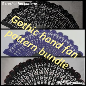 Lot de 3 modèles d&#39;éventails au crochet gothiques - 3 modèles gothiques - modèles d&#39;éventails au crochet - crochet gothique - accessoires de crochet - lot de motifs