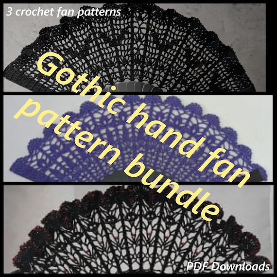 Goth Bundle of 3 crochet hand fan patterns - 3 gothic designs - crochet fan patterns - goth crochet - crochet accessories - pattern bundle