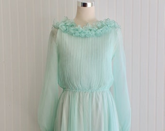 1960s - Jack Bryan Evening Gown - Mint Green - Chiffon - Hostess Dress - Black Tie - Formal - Size 12