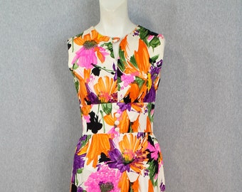 1960s Indorables of California Floral Maxi - Mid Century Mod - 60s Hostess Dress - Palm Springs