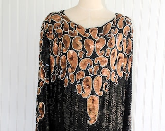 80s GLAM Vintage Black White Sequin Party Dress XL X Large// Vintage Black  Sequin Dress Flapper Disco 3X Plus Size Vintage Beaded Dress - Etsy