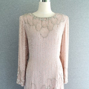 Petal Pink Beaded Cocktail Dress Wedding Guest Mother of Bride by Jack Bryan Marked size 12 image 1