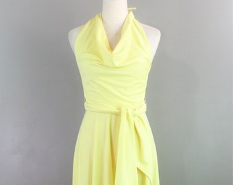 Lemon Drop - Circa 1970 - Cowl Neckline Halter - - Lemon Yellow  - Small - Dressy Creations