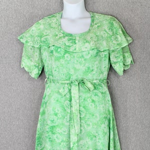 Maxi floral vert des années 1960 avec manchon pétoncle - Fait à la main - Coton - Taille 10/12