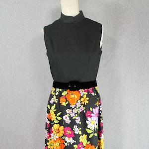 1970s Black Floral Hostess Dress, Mockneck, Maxi, Summer Size XS/S image 1