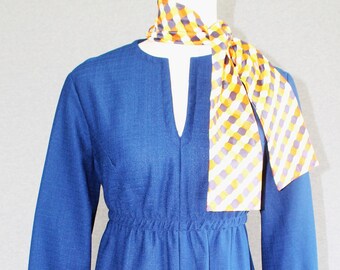 1970s - Navy Blue - Smock /tie back - Day Dress - by Toni Lynn - Marked size 10