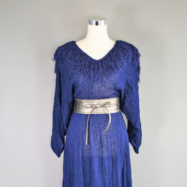 Sybil - 1980's - Sweater Knit - Fringe - Hippie - Boho - Dark Royal Blue