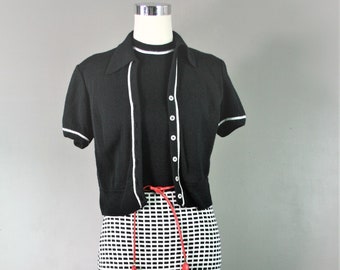 1970s - Mid Century Mod - 2 Piece Set - Knit - Black and White - Sweater Dress - by Rogers - Estimated size Small 4/6  - Circa 1970s