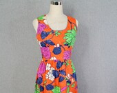 1970s Floral Maxi by Denise L - Orange Maxi Dress - Summer Dress - Party Dress - Wedding Guest Dress