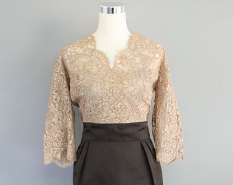 Shot of Expresso - 1950-60s - Ivory Lace over brown satin - Wiggle Dress - Jackie O - Wedding - by Paul Blumenstein