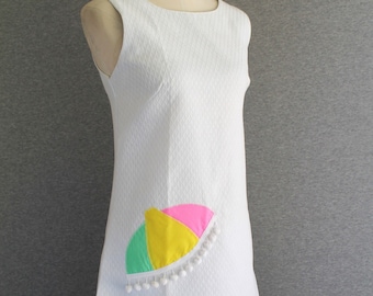1960s - Cotton Pique - Sundress - Pocket - by Starlite of Miami - Estimated size 4/6