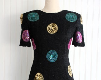 Beaded - 1980-90s - Party Starter - Cocktail Dress - by Leslie Fay - Marked size 8