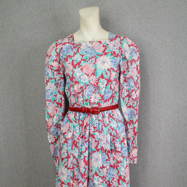 1980-90s - Laura Ashley Floral Dress - Cottagecore -  Floral Print - Cotton -  Marked size 10